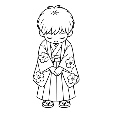 おじぎする子どものぬりえ