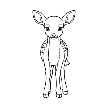 正面を向いて立つシカのぬりえ