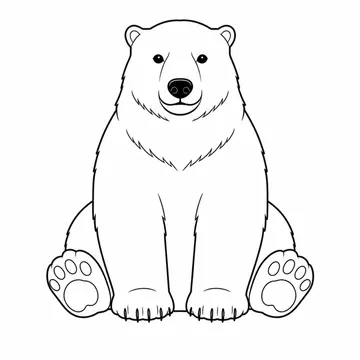 正面を向いて座るしろくまのぬりえ