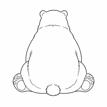 大きな背中が見えるしろくまの後ろ姿のぬりえ