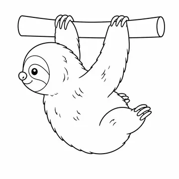 横向きで枝からぶら下がるナマケモノのぬりえ