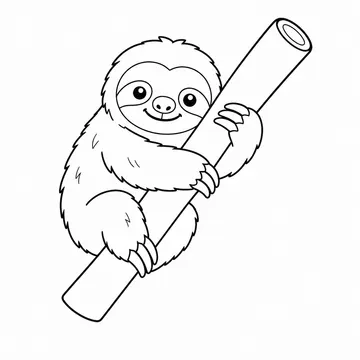 斜め向きで枝を抱くナマケモノのぬりえ