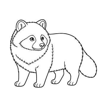 斜め向きで立つたぬきのぬりえ