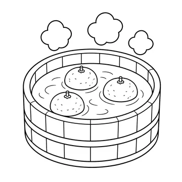 ゆず湯の桶のぬりえ