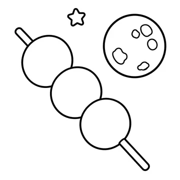 串に刺した月見団子のぬりえ