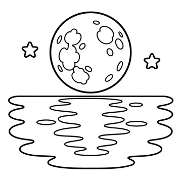 水面に映る月のぬりえ