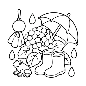 梅雨セットのぬりえ