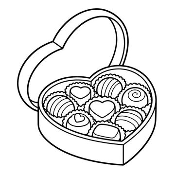 ハートチョコ箱のぬりえ