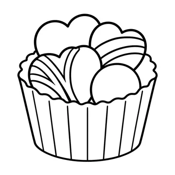 カップ入りハートチョコのぬりえ