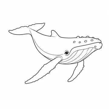 斜め手前へ泳ぐザトウクジラのぬりえ