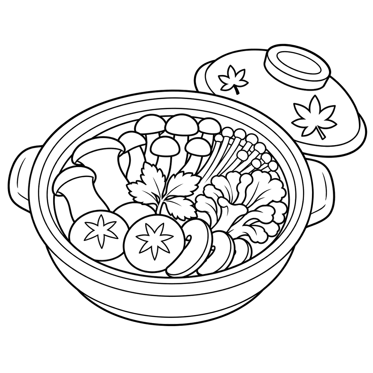 きのこ鍋のぬりえ用線画