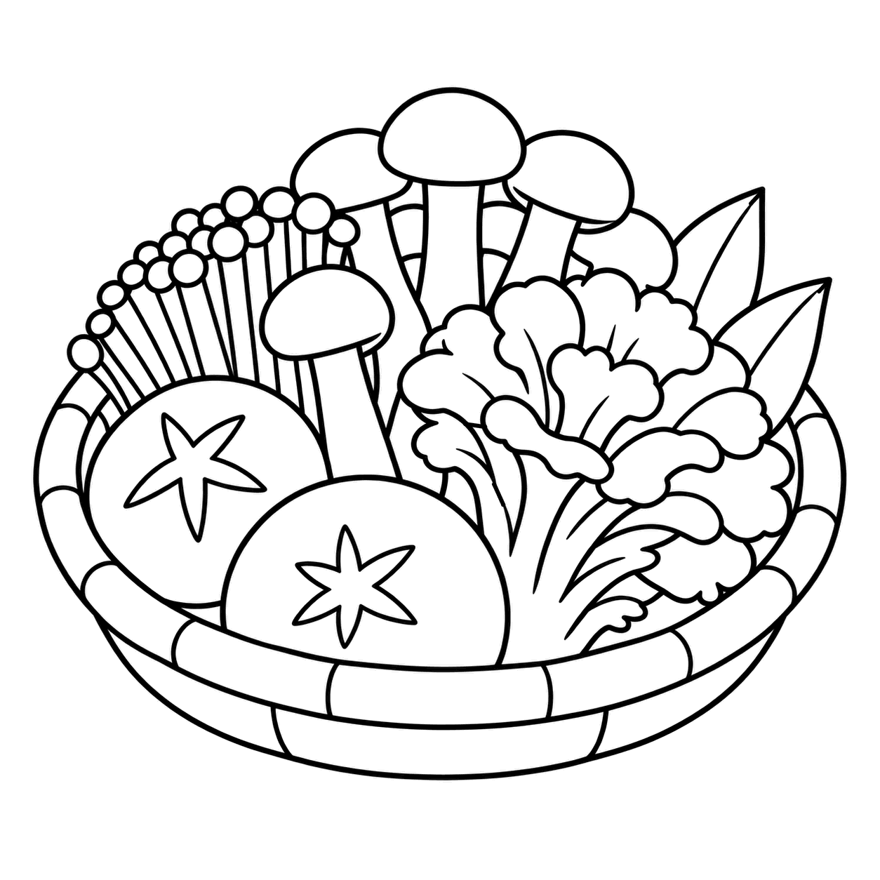 きのこ盛り合わせのぬりえ用線画