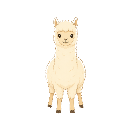 正面を向いて立つアルパカの全身イラスト