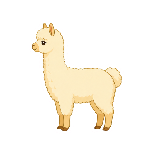 横向きで立つアルパカの全身イラスト
