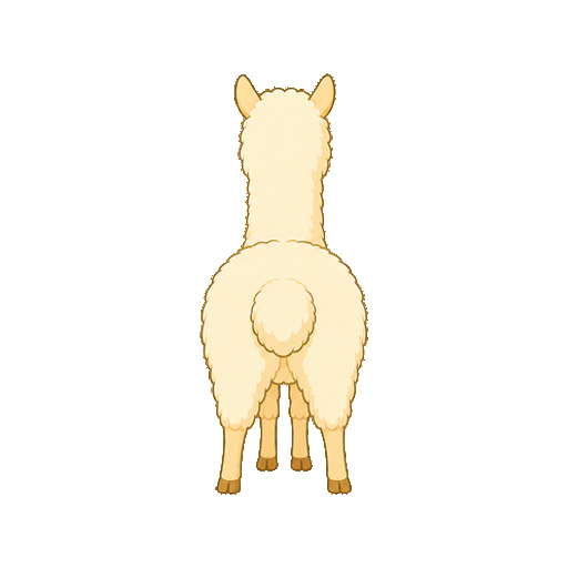 ふわふわの尾が見えるアルパカの後ろ姿の全身イラスト