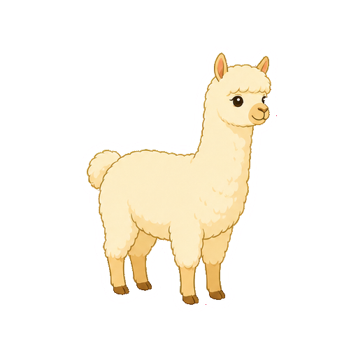 斜め向きで立つアルパカの全身イラスト