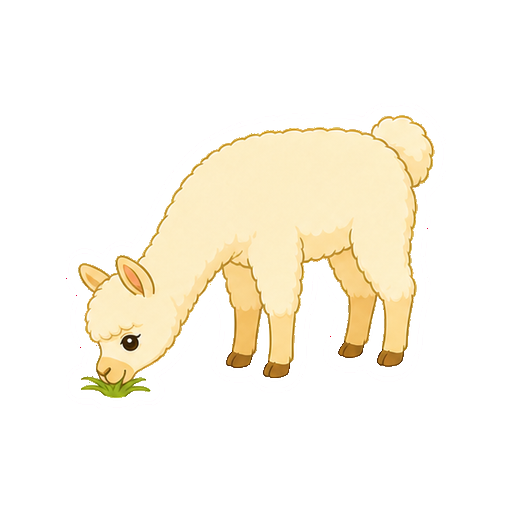 首を下げて草を食べるアルパカの全身イラスト