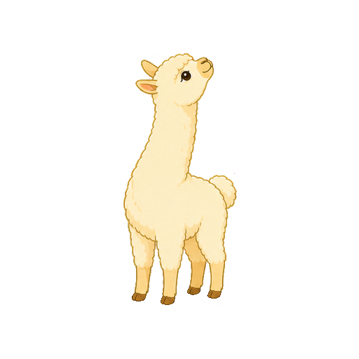 首を高く伸ばして見上げるアルパカの全身イラスト