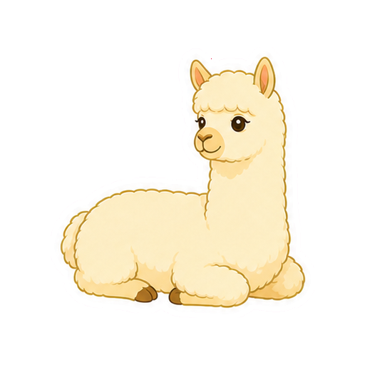 脚を折りたたんで伏せるアルパカの全身イラスト