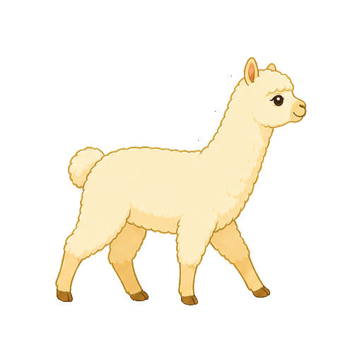 ゆっくり歩くアルパカの全身イラスト