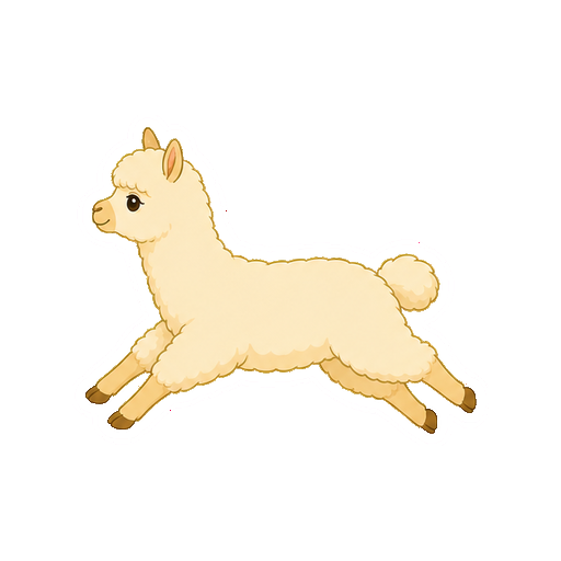 軽やかに走るアルパカの全身イラスト