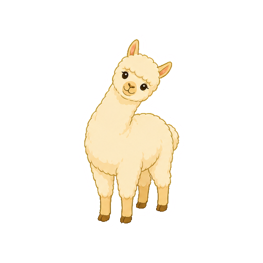 首をかしげてこちらを見るアルパカの全身イラスト