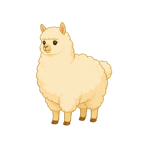毛刈り前でもこもこしたアルパカの全身イラスト