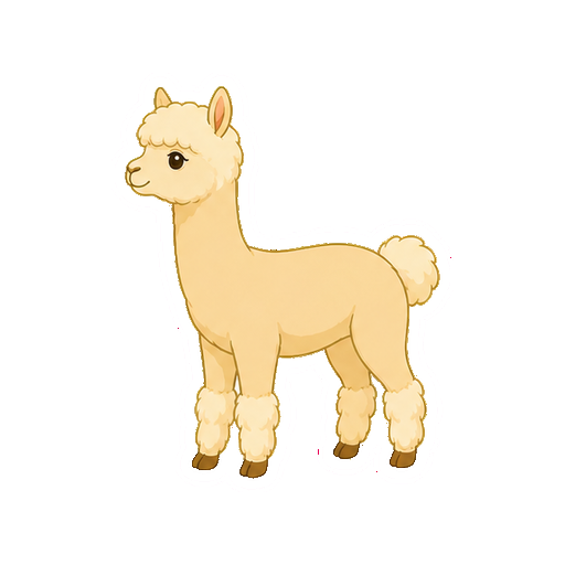 毛刈り後ですっきりしたアルパカの全身イラスト