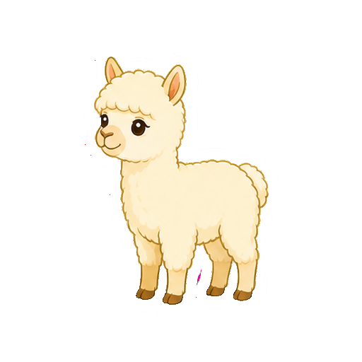 小さな子アルパカが立つ全身イラスト