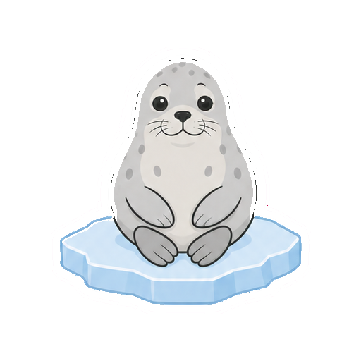 小さな氷の上で丸く座るアザラシの全身イラスト