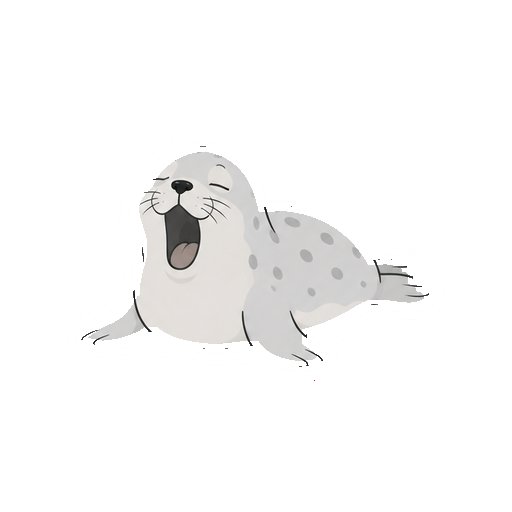 大きくあくびをするアザラシの全身イラスト