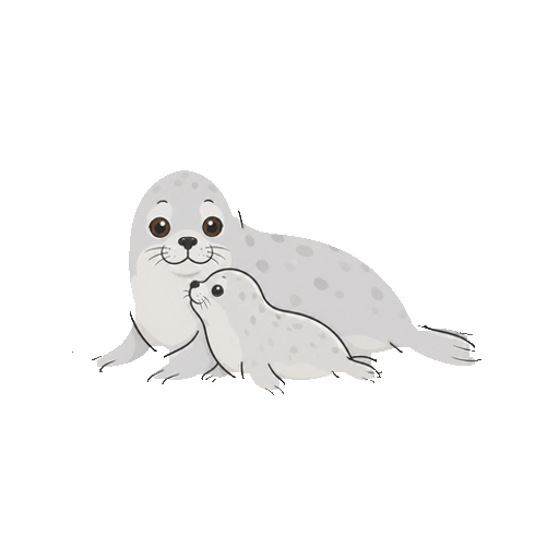 親アザラシと子アザラシが寄り添う全身イラスト