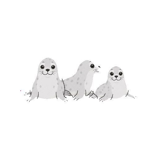 3頭のアザラシが向きを変えて並ぶ全身イラスト