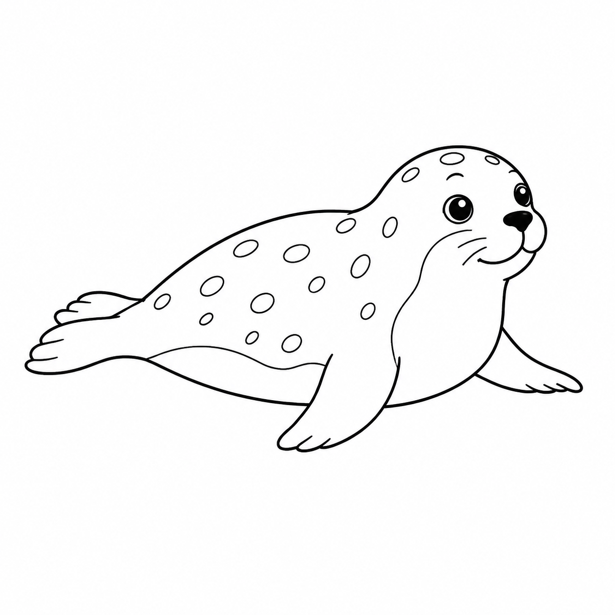 斜め向きで伏せるアザラシのぬり絵用線画