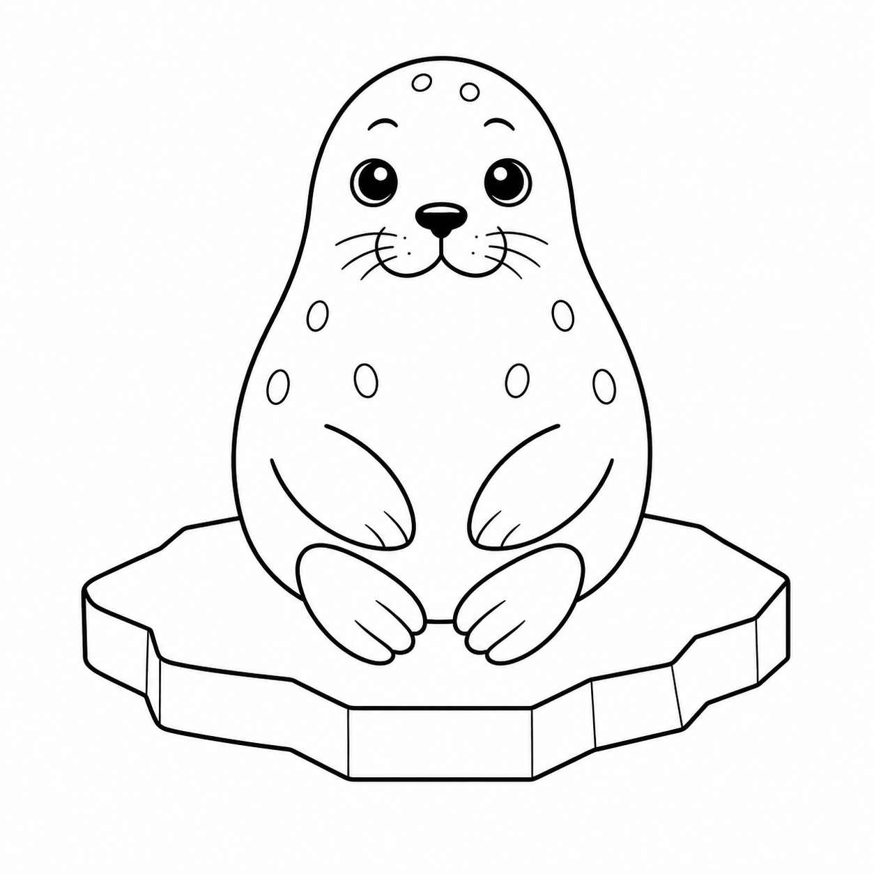氷の上で丸く座るアザラシのぬり絵用線画