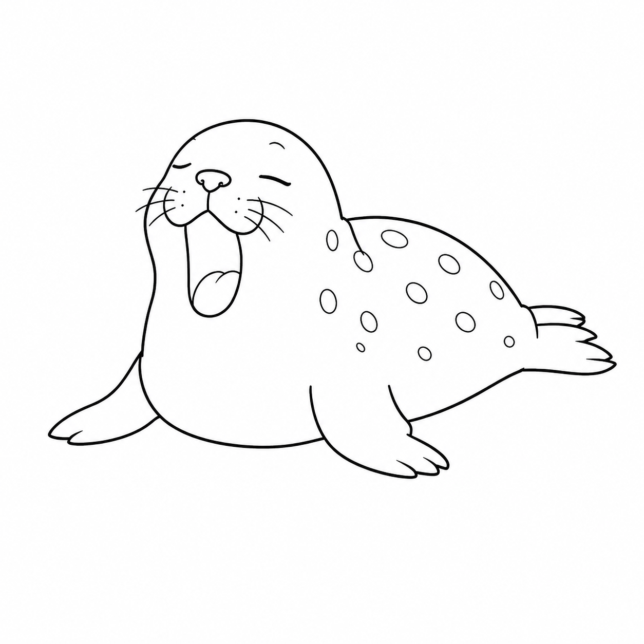 大きくあくびをするアザラシのぬり絵用線画