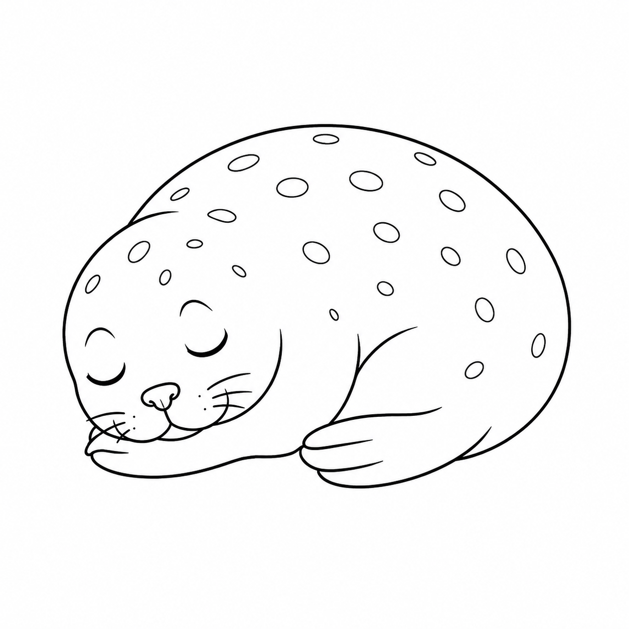 目を閉じて眠るアザラシのぬり絵用線画