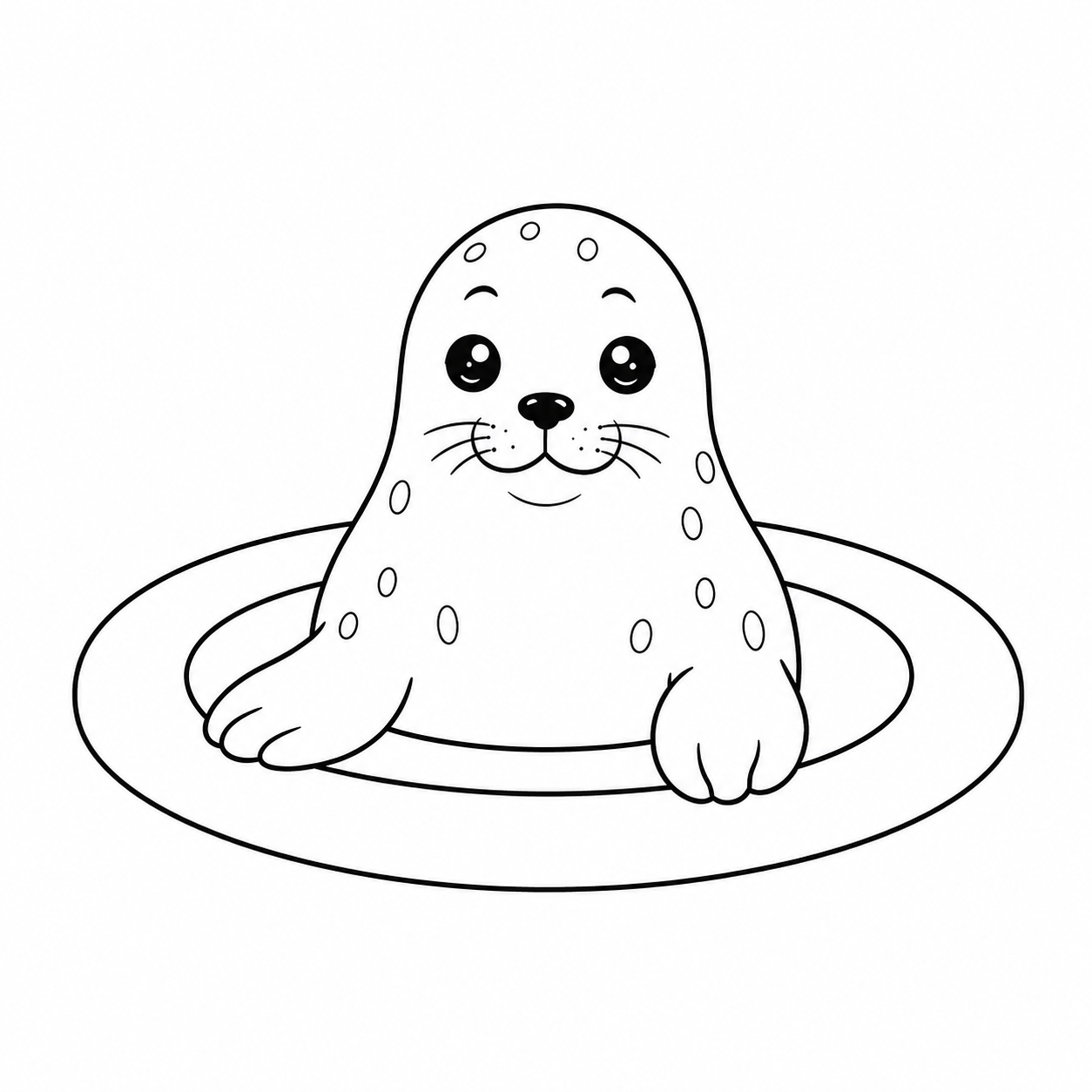 氷の穴から顔を出すアザラシのぬり絵用線画