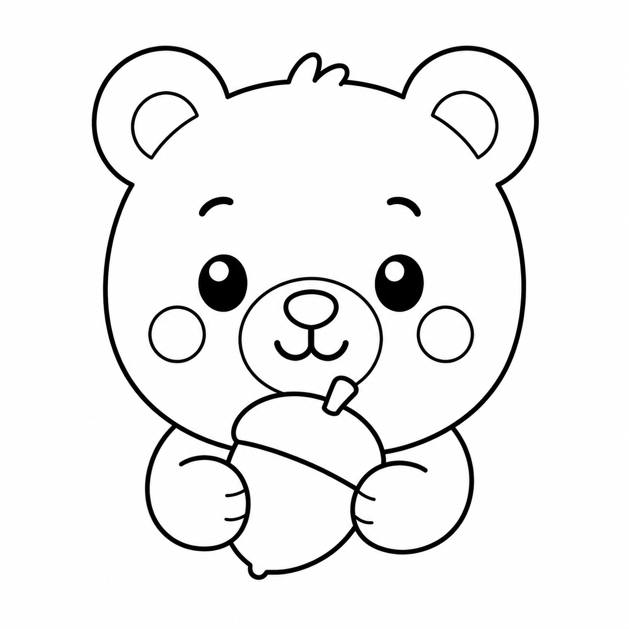 どんぐりを持つくまのぬり絵用線画
