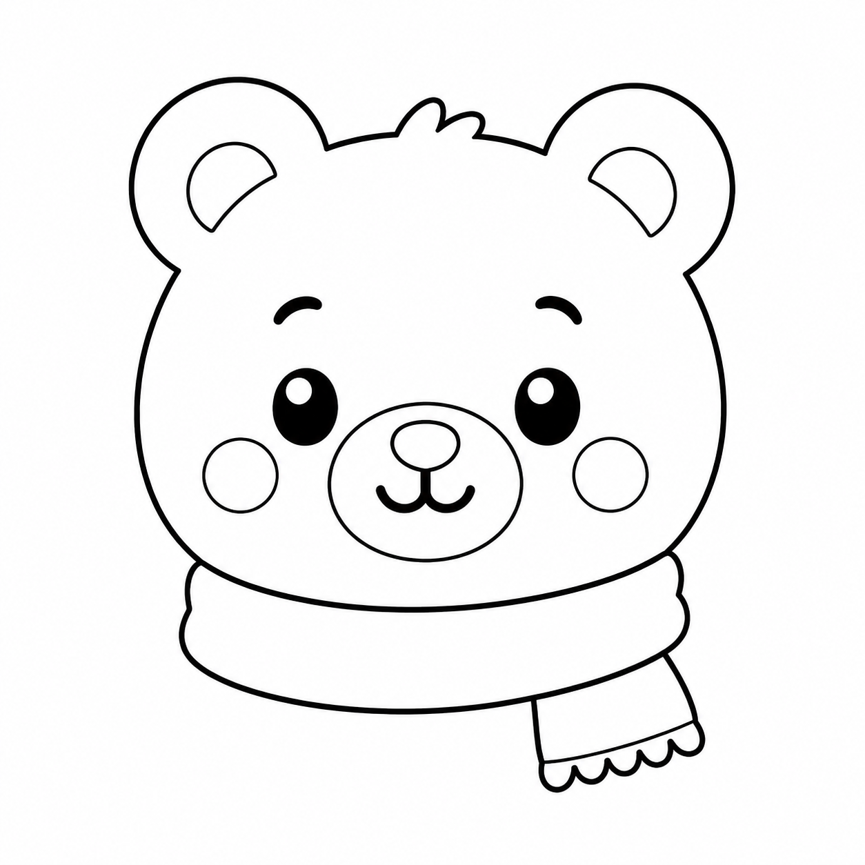 マフラーを巻いたくまのぬり絵用線画