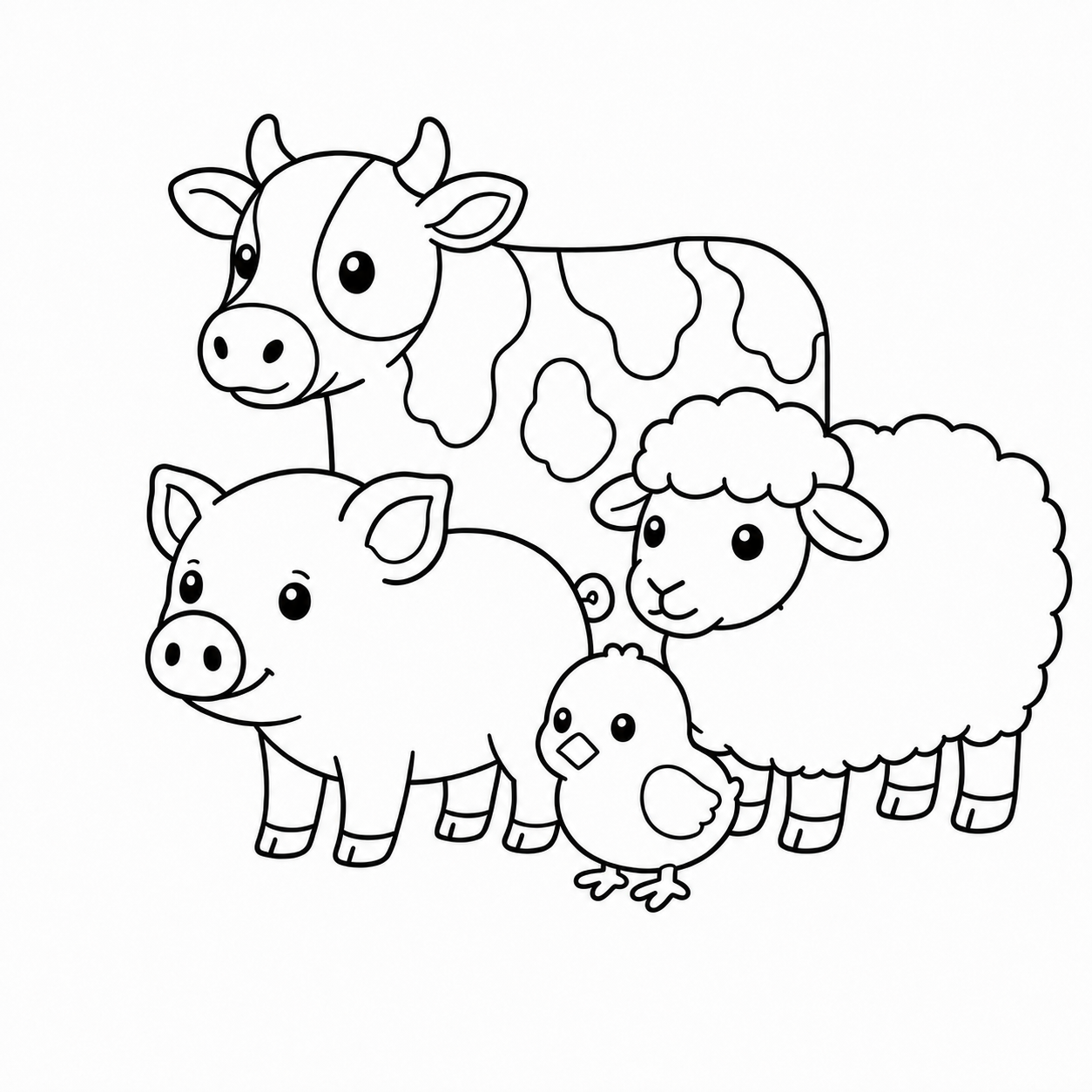 牧場の動物セットのぬりえ用線画