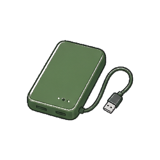 短いケーブルが付いた緑のモバイルバッテリーのアイコン