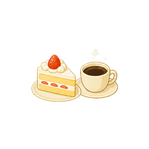 ろうそくや文字がないケーキとコーヒーのアイコン