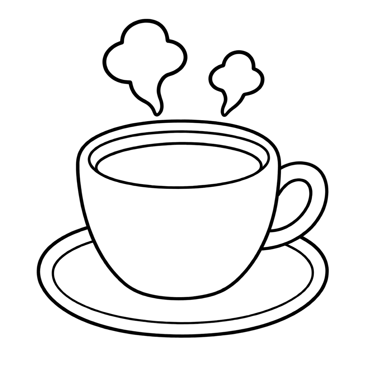 ホットコーヒーのぬりえ用線画（カフェ・ドリンクアイコン24個セット・ぬりえ18種類）