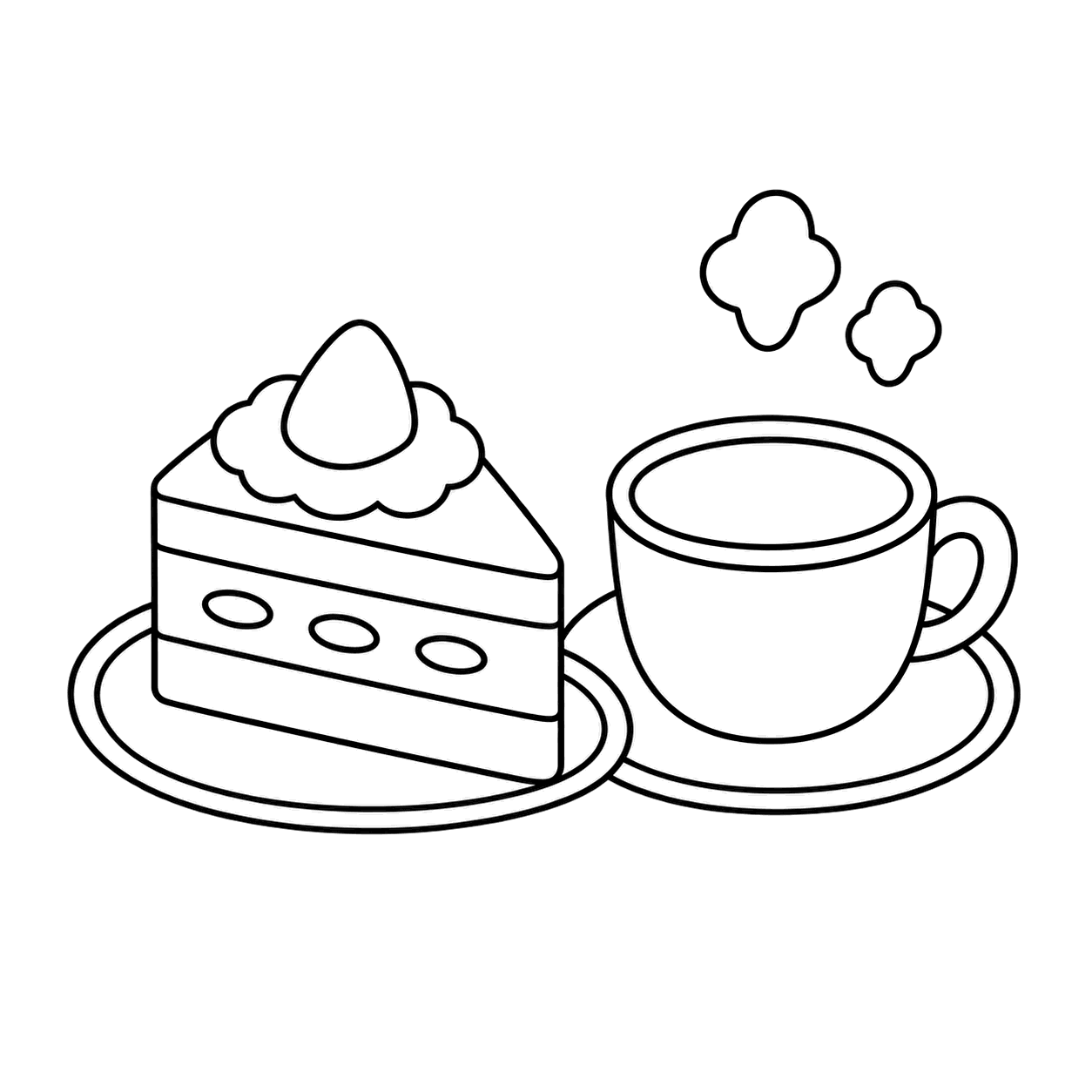 ケーキとコーヒーのぬりえ用線画