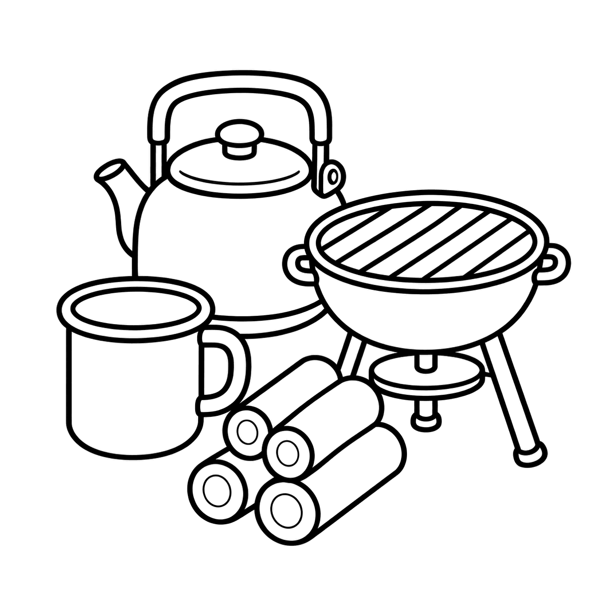 キャンプ調理セットのぬりえ用線画