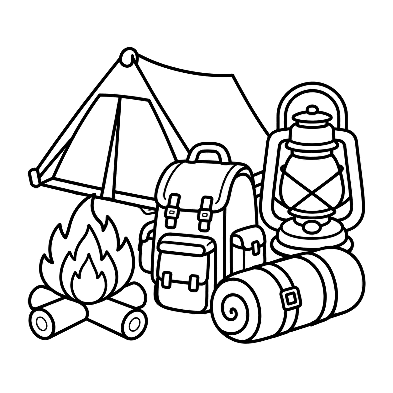 アウトドアセットのぬり絵用線画