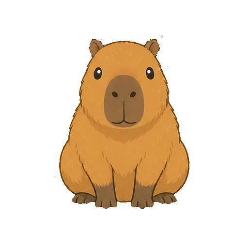 正面を向いて座るカピバラの全身イラスト