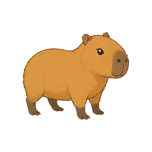 斜め向きで立つカピバラの全身イラスト