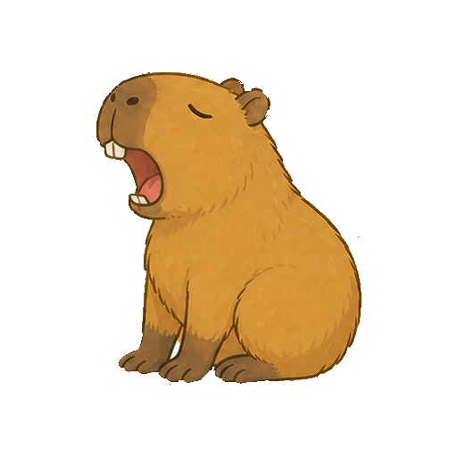 大きくあくびをするカピバラの全身イラスト